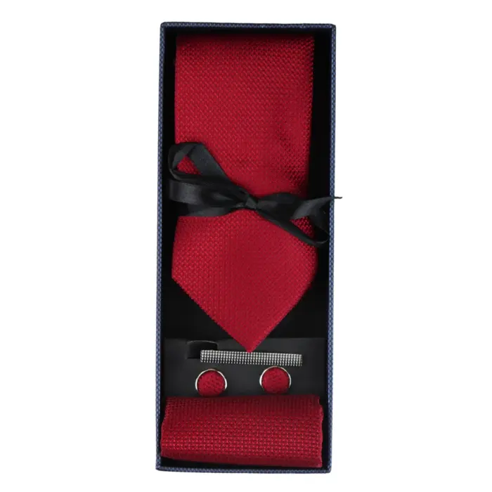 Satin Silk Textured Tie Gift Set Pocket Square Cuff Links Tie Matt Satin - Image 11