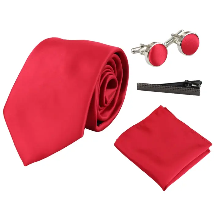 Satin Silk Tie Gift Set Pocket Square Cuff Links Tie Shiny Satin - Image 13