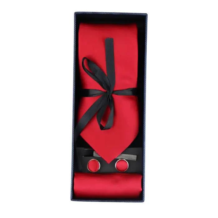 Satin Silk Tie Gift Set Pocket Square Cuff Links Tie Shiny Satin - Image 14