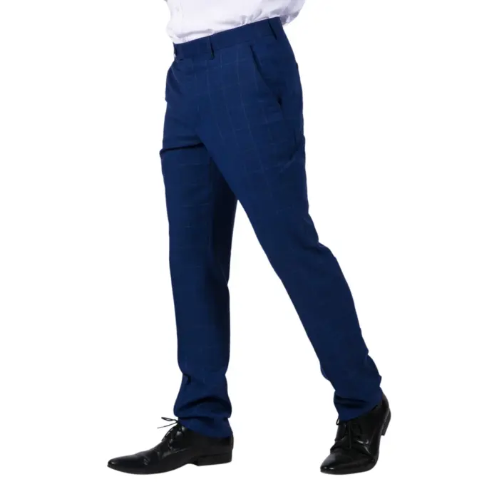 Mens Classic Trousers Tweed Check Retro 1920s Gatsby Blinders Blue Wedding - Image 2