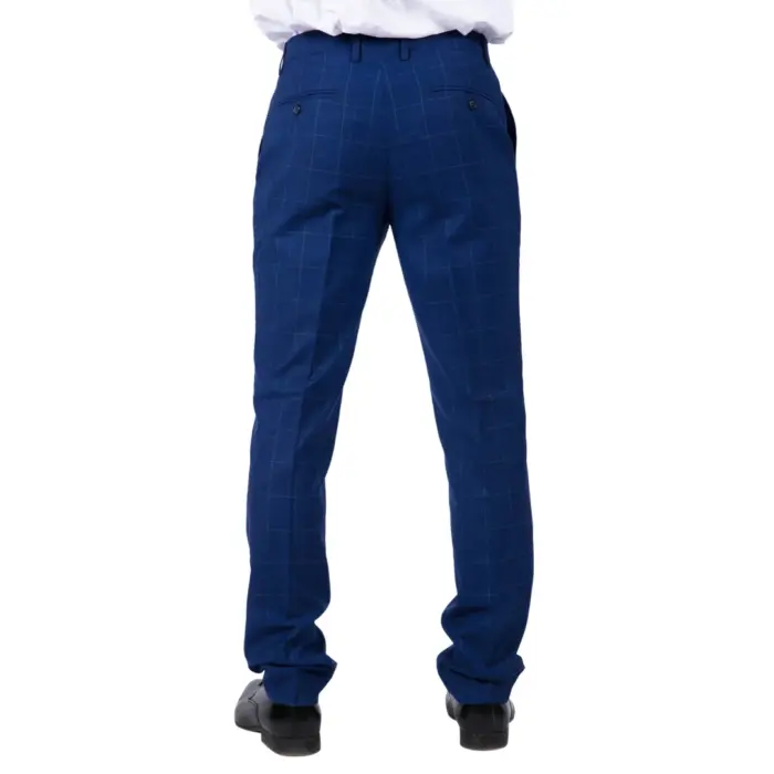 Mens Classic Trousers Tweed Check Retro 1920s Gatsby Blinders Blue Wedding - Image 3