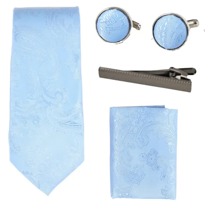 Paisley Neck Tie Gift Set Pocket Square Cuff Links Tie Floral Satin - Image 33