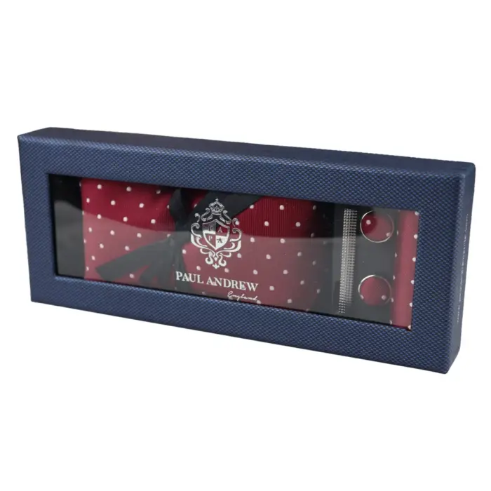 Dotted Neck Tie Gift Set Pocket Square Cuff Links Tie Pin Polka Dot Satin - Image 3