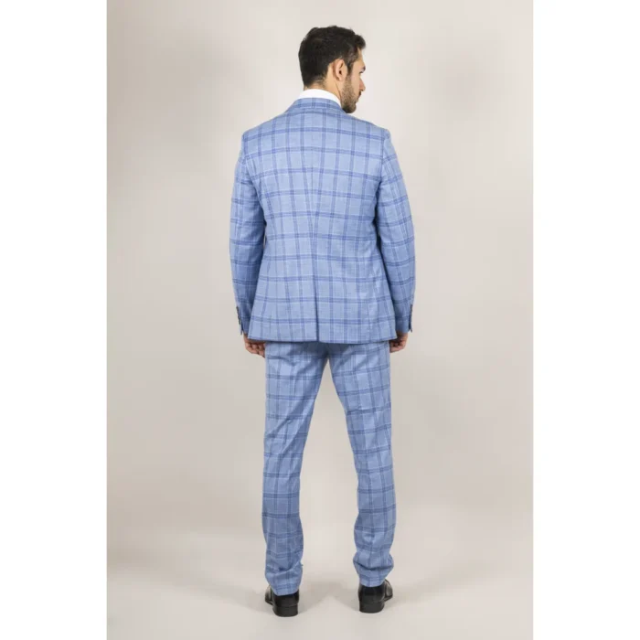 Men's Suit 3 Piece Light Blue Checked Classic Plaid Tailored Fit Formal Dress - Image 7