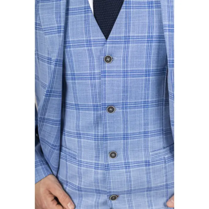 Men's Blazer Light Blue Checked Classic Sport Coat Plaid Tailored Fit - Image 4