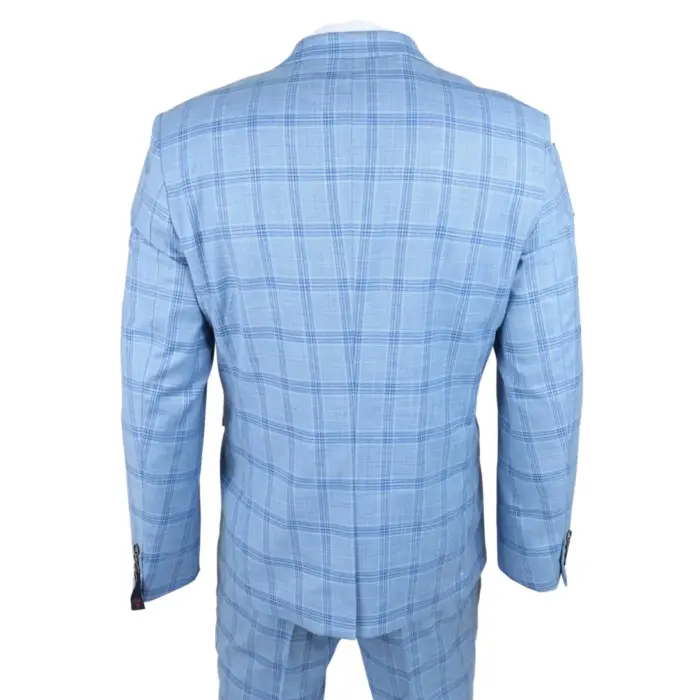Men's Blazer Light Blue Checked Classic Sport Coat Plaid Tailored Fit - Image 3