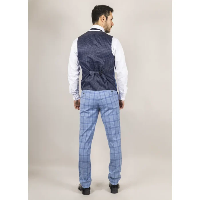 Men's Waistcoat Light Blue Checked Tailored Fit Vest - Image 3