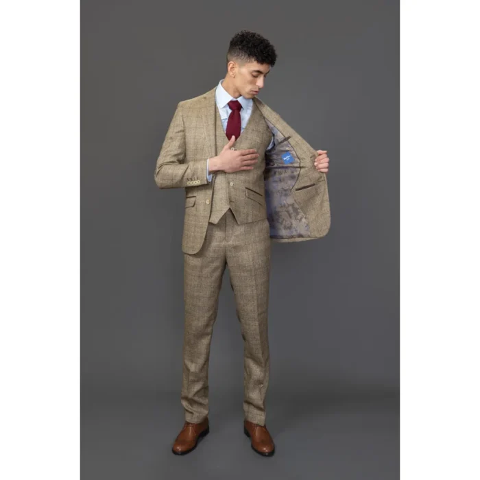 Men's Suit 3 Piece Brown Checked Slim Fit Formal Dress - Image 3