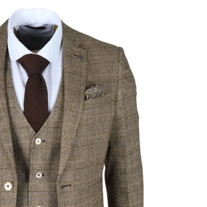 Men's Suit 3 Piece Brown Checked Slim Fit Formal Dress - Image 6