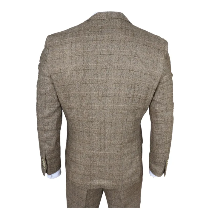 Men's Suit 3 Piece Brown Checked Slim Fit Formal Dress - Image 7