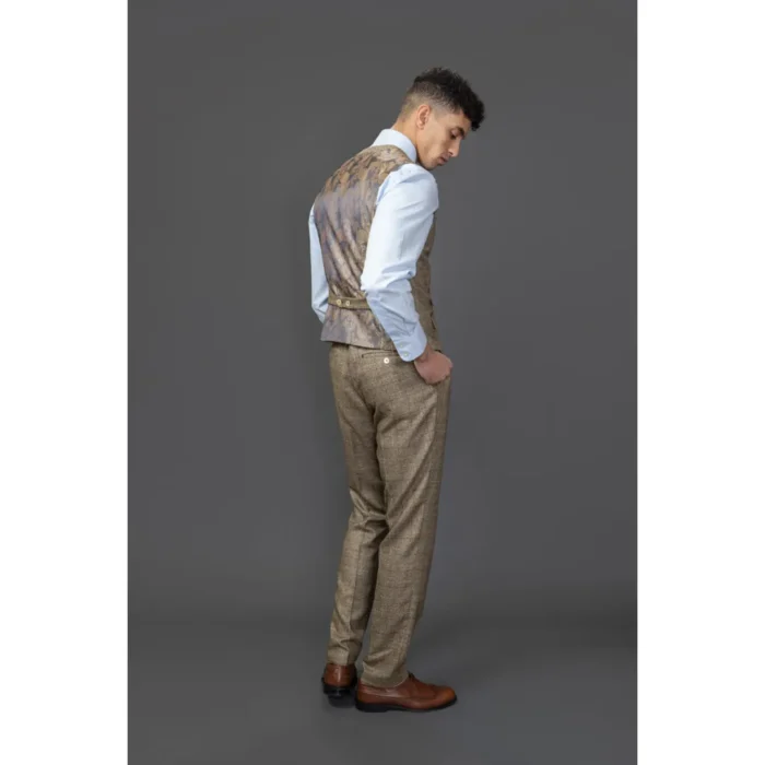 Men's Waistcoat Brown Check Slim Fit Vest - Image 3