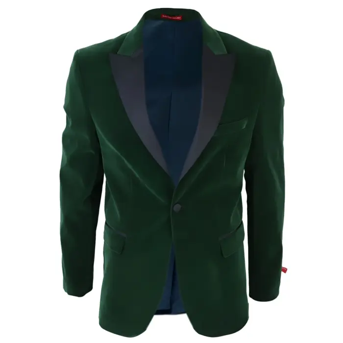 Mens Green Velvet Tuxedo Blazer Satin Peak Lapels Dinner Jacket Wedding Prom Black Tie - Image 1