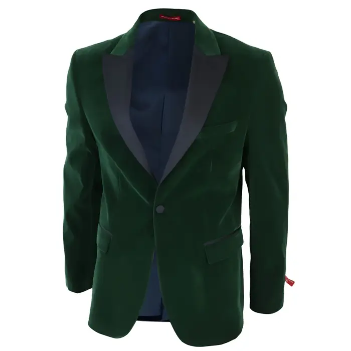 Mens Green Velvet Tuxedo Blazer Satin Peak Lapels Dinner Jacket Wedding Prom Black Tie - Image 6