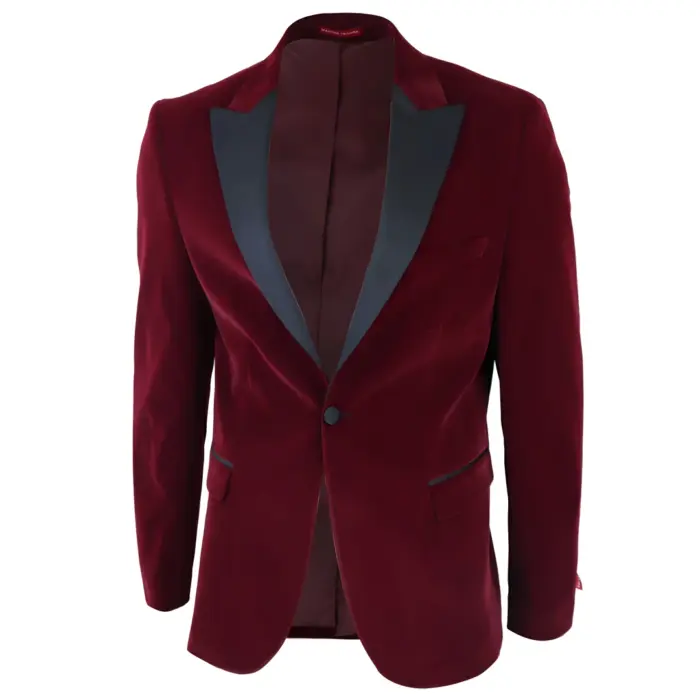 Mens Wine Velvet Tuxedo Blazer Satin Peak Lapels Dinner Jacket Wedding Prom Black Tie - Image 5