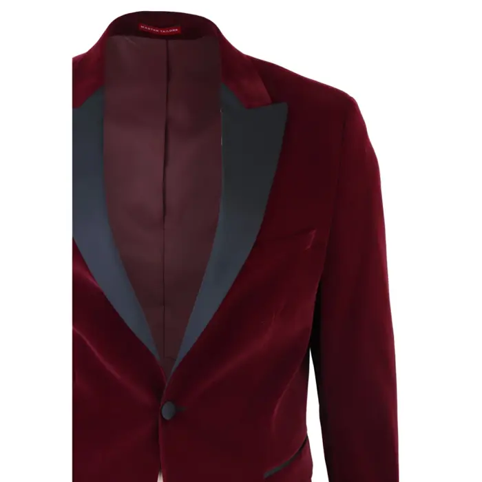 Mens Wine Velvet Tuxedo Blazer Satin Peak Lapels Dinner Jacket Wedding Prom Black Tie - Image 4