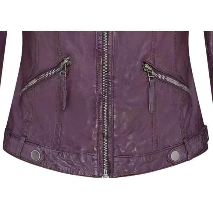 Women's Leather Jacket Hooded Biker Motorcycle Coat - Image 11