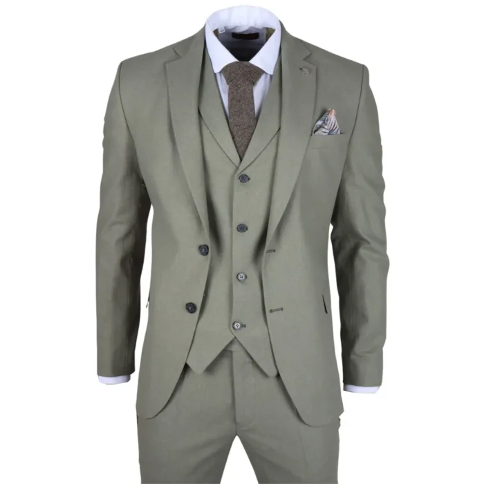 TruClothing TP-22 - Men's Sage 3 Piece Linen Summer Suit - Image 1