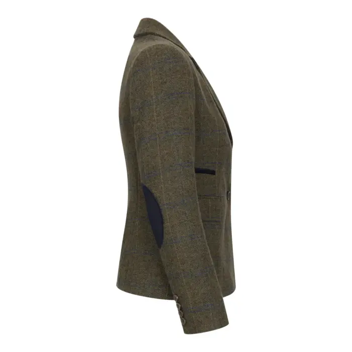 Women's Olive Green Wool Blend Tweed Herringbone Checkered Blazer Waistcoat - Image 5