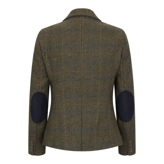 Women's Olive Green Wool Blend Tweed Herringbone Checkered Blazer Waistcoat - Image 6