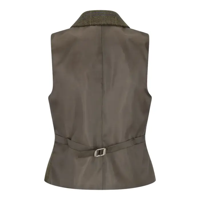 Women's Olive Green Wool Blend Tweed Herringbone Checkered Blazer Waistcoat - Image 12