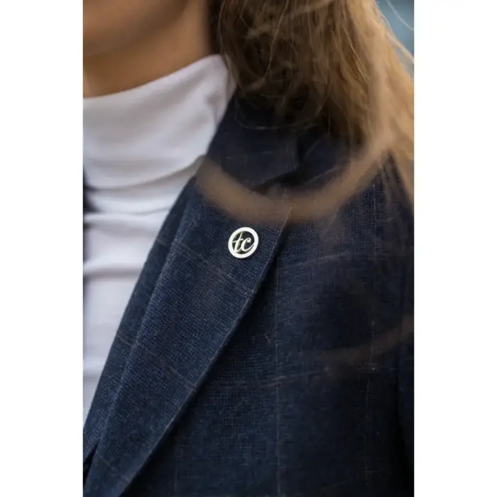 Women's Navy Blue Wool Blend Tweed Checkered Blazer Waistcoat - Image 11