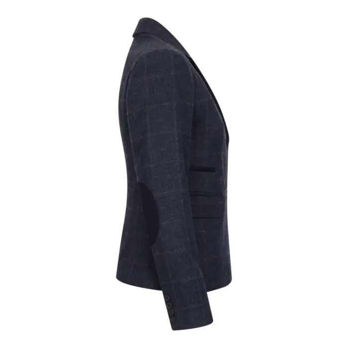 Women's Navy Blue Wool Blend Tweed Checkered Blazer Waistcoat - Image 5