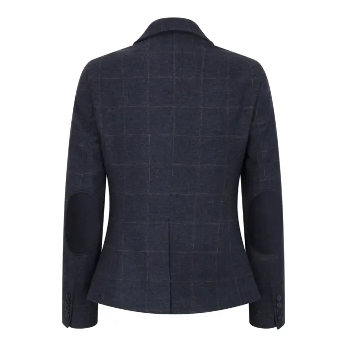 Women's Navy Blue Wool Blend Tweed Checkered Blazer Waistcoat - Image 6