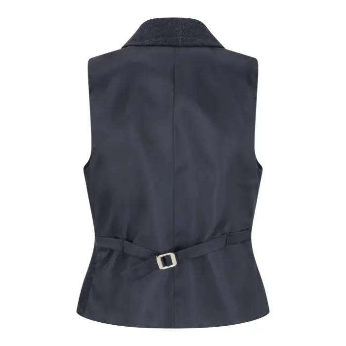 Women's Navy Blue Wool Blend Tweed Checkered Blazer Waistcoat - Image 10