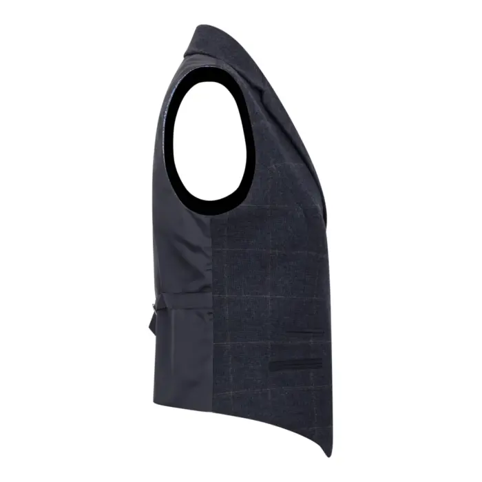 Women's Navy Blue Wool Blend Tweed Checkered Blazer Waistcoat - Image 9
