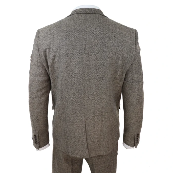 Mens Oak 3 Piece Tweed Suit Herringbone Wool Vintage Retro Fit - Image 6