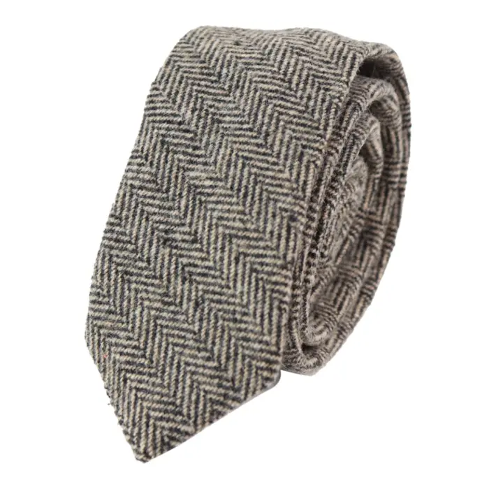 Mens Herringbone Tweed Wool Tie & Hankerchief 2" Smart Formal - Image 1