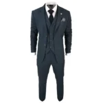 Men's 3 Piece Suit Classic Prince of Wales Check Olive Green Wedding Office Retro - Image 3