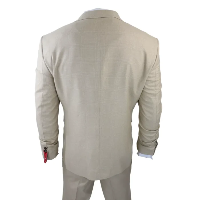 Mens 3 Piece Suit Prince Of Wales Check Cream Beige Tailored Fit Vintage Wedding - Image 7