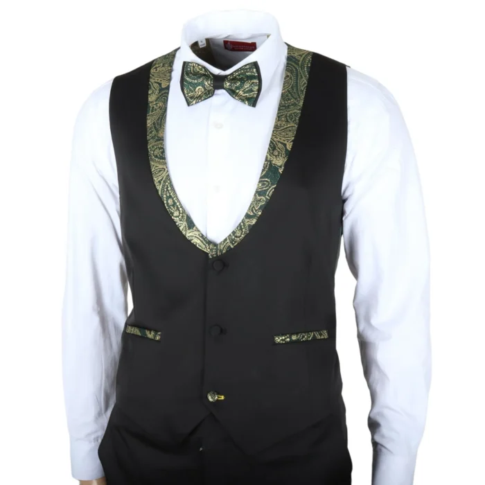 Men's Suit 3 Piece Green Paisley Tailored Fit Wedding Tuxedo - Image 4