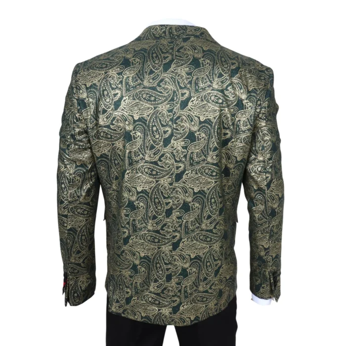 Men's Suit 3 Piece Green Paisley Tailored Fit Wedding Tuxedo - Image 6