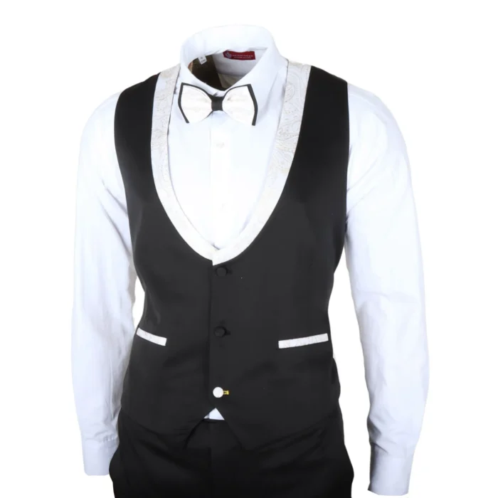 Men's Suit 3 Piece White Paisley Tailored Fit Wedding Tuxedo - Image 5