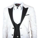 Men's Suit 3 Piece White Paisley Tailored Fit Wedding Tuxedo - Image 2