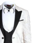 Men's Suit 3 Piece White Paisley Tailored Fit Wedding Tuxedo - Image 3