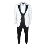 Men's Suit 3 Piece White Paisley Tailored Fit Wedding Tuxedo - Image 4