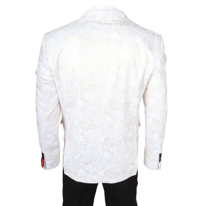 Men's Suit 3 Piece White Paisley Tailored Fit Wedding Tuxedo - Image 7