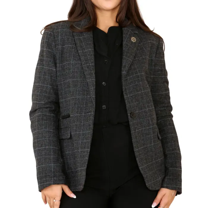 Womens Tweed Check Waistcoat Blazer Suit Grey Classic Vintage Elboy Patch 1920s - Image 1