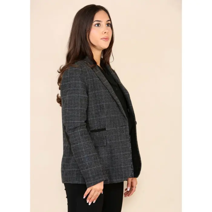 Womens Tweed Check Waistcoat Blazer Suit Grey Classic Vintage Elboy Patch 1920s - Image 11