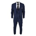 Men's Classic Navy Blue Suit 3 Piece Tailored Fit Vintage Office Wedding Prom - Image 2
