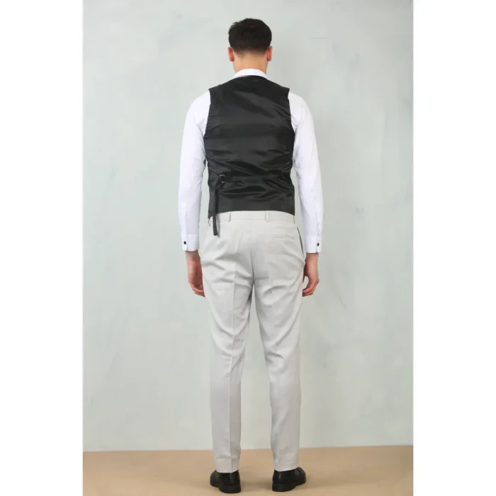 Men's 3 Piece Suit Stone Light Grey Tailored Fit Wedding Classic Prom Formal - Image 5