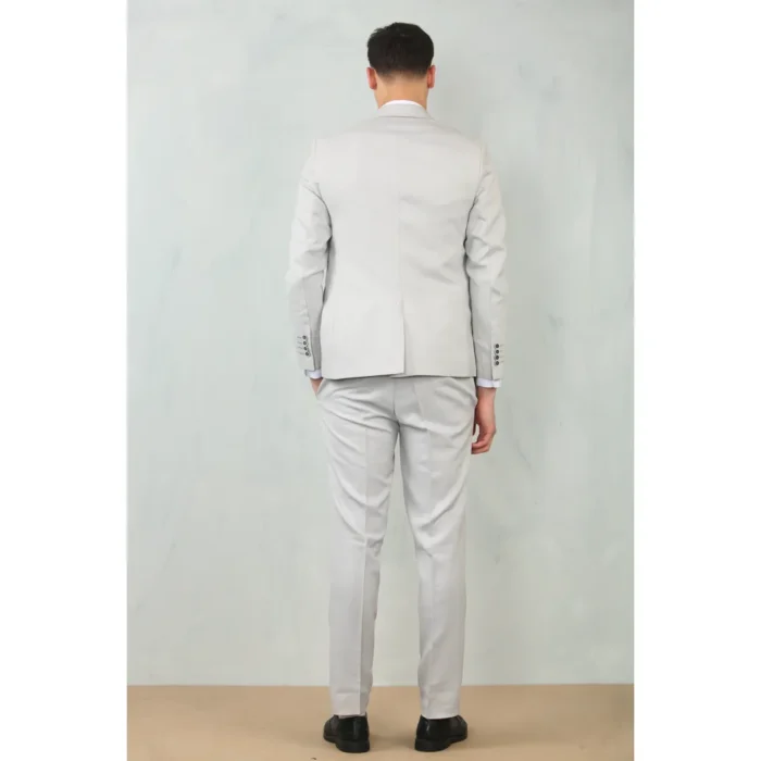 Men's 3 Piece Suit Stone Light Grey Tailored Fit Wedding Classic Prom Formal - Image 6