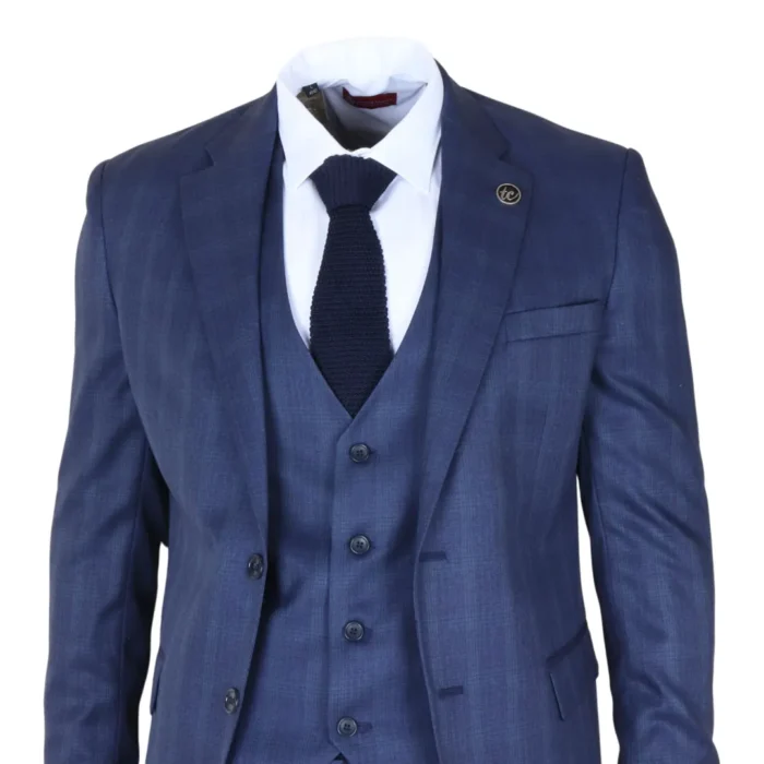 IM31 - Men's Blue 3 Piece Prince Of Wales Check Suit - Image 3