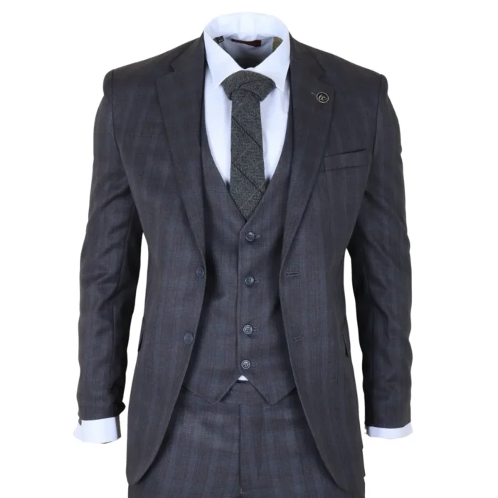 IM31 - Men's Charcoal 3 Piece Prince Of Wales Check Suit - Image 1