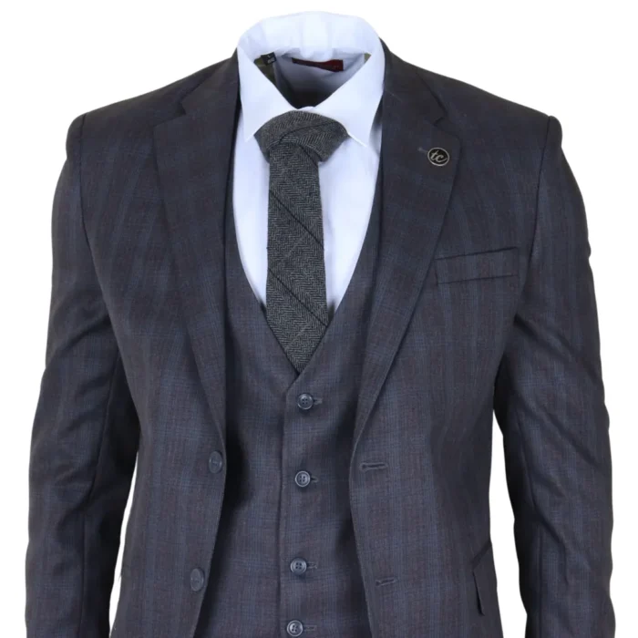 IM31 - Men's Charcoal 3 Piece Prince Of Wales Check Suit - Image 3