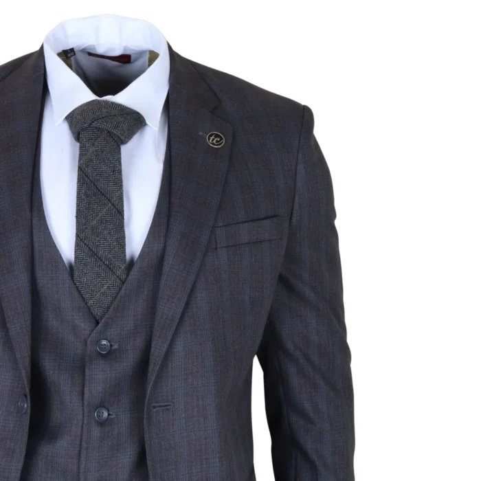 IM31 - Men's Charcoal 3 Piece Prince Of Wales Check Suit - Image 4