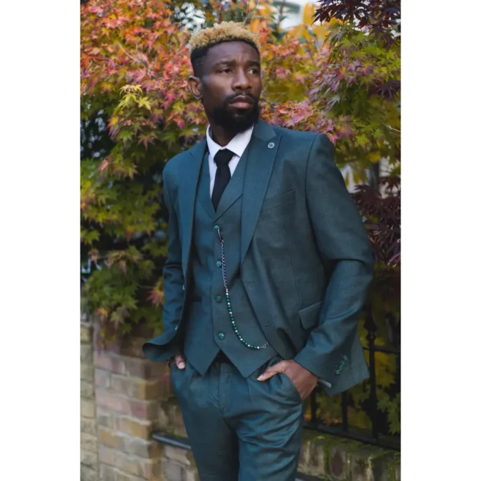 Mens Classic 3 Piece Suit Olive Green Pocket Chain Wedding Tailored Fit Vintage Formal - Image 2